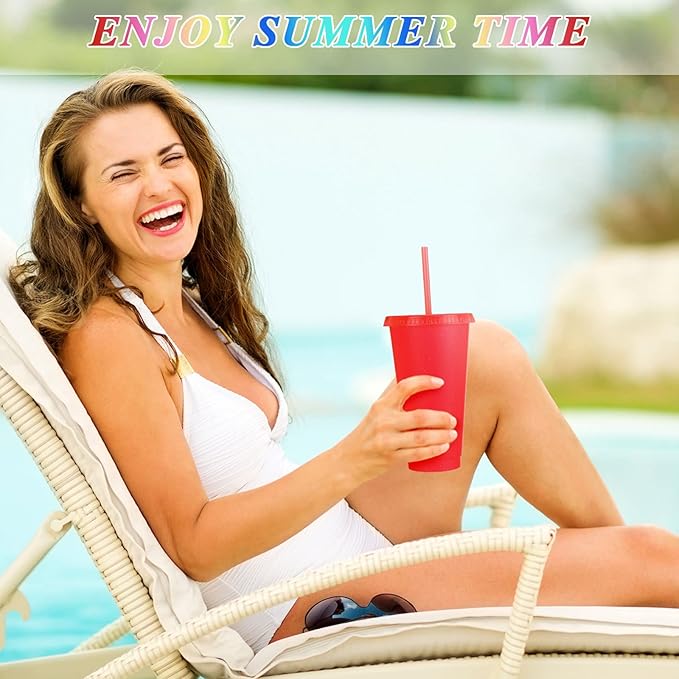 Honeydak 60 Pack Tumbler with Straw and Lid Bulk Glitter Plastic Cups Water Bottle Iced Coffee Travel Mug Reusable Party Favor Cups for Birthdays travel 24-27 oz (Shiny Color)