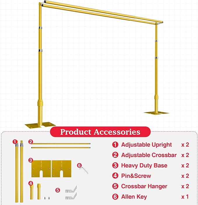 EMART Backdrop Stand Heavy Duty 10x10Ft, Double Crossbar Pipe and Drape Photo Background Support Kit, Adjustable Metal Frame with Flat Base for Wedding Birthday Party Decorations-Gold