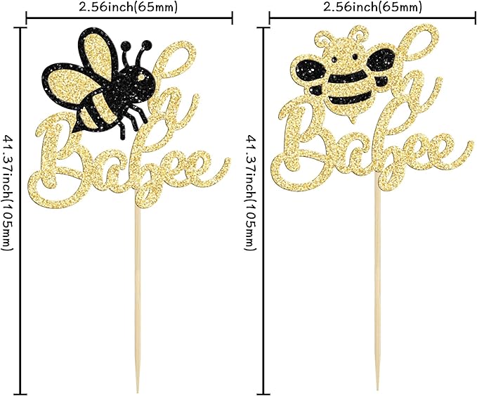 24Pcs Bumble Bee Cupcake Toppers Glitter Oh Babee Cupcake Picks Oh Baby Cupcake Pick Decorations for Bee Theme Baby Shower Kids Birthday Party Decorations Supplies
