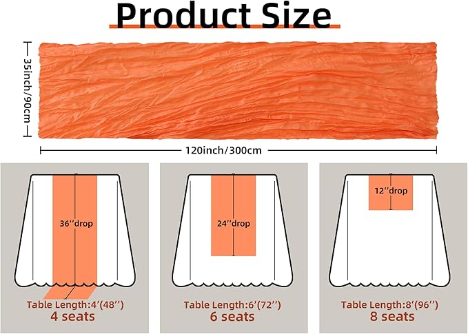 FEXIA Fall Table Runner Orange Cheesecloth 35x120 Inches Boho Gauze Table Runner Burnt for Wedding Decor Reception Bridal Shower Centerpiece Engagement