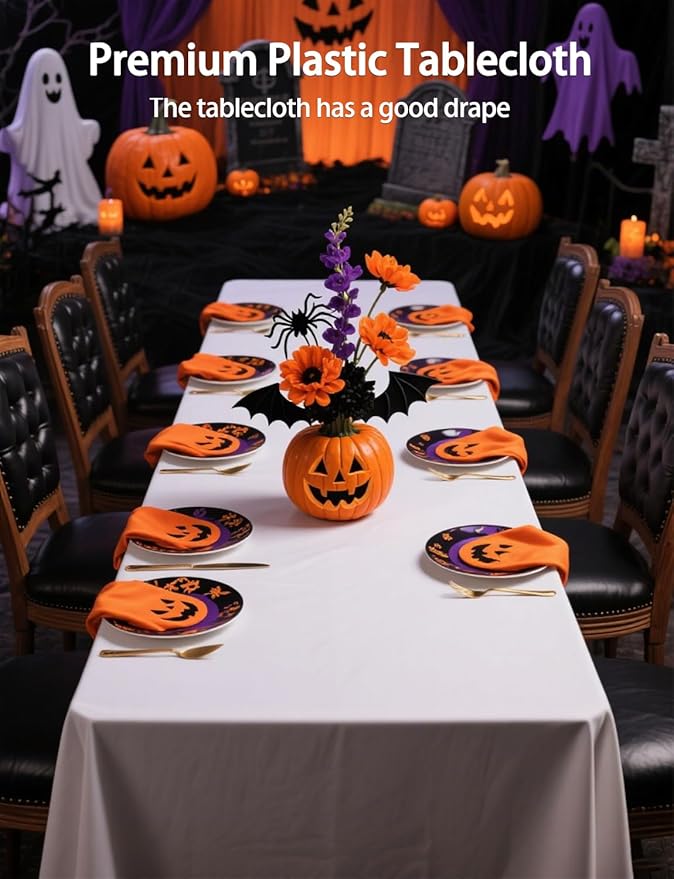 54 in X 300 Ft Plastic Table Cloth Roll Disposable Black Tablecloth with Slide Cutter Box for Rectangle Round Tables,Picnic,Camping,Banquet,Party,Birthdays, Baby Shower [with Fixed Stickers]