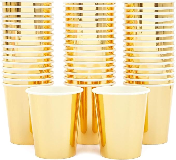 50 Pack 9oz Gold Party Disposable Cups for Hot Drinks, Party Supplies, Weddings, Bridal Showers