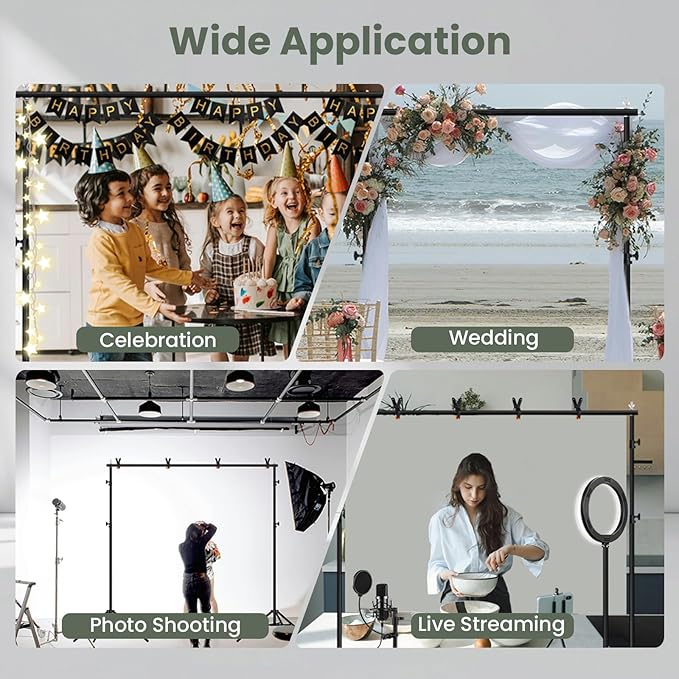 8.5x10 ft Backdrop Stand, Adjustable Back Drop Banner Stand, Photography Photo Studio Background Stand Support Kit for Parties Wedding Decoration with Carrying Bag