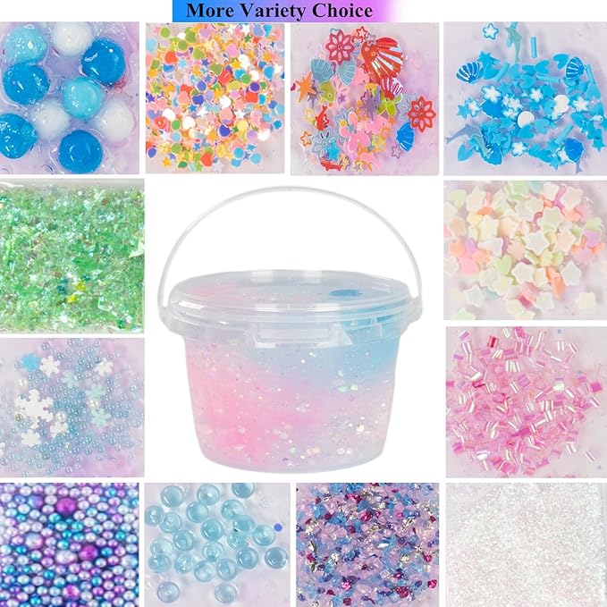 Mermaid Slime Kit,Clear Slime Bucket Kids Birthday Party,Stress Relief Slime Kit for Girls and Boys Handmade Slime Toy