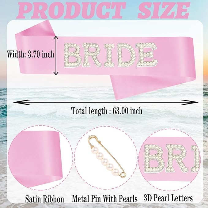 Bachelorette Pearl Bride to Be Sash Bridal Satin Ribbon Stole Bachelorette Clothes Accessories for Women