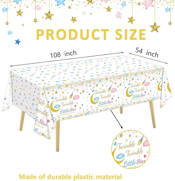 Oigco 3 Packs Twinkle Twinkle Little Star Gender Reveal Party Decorations Tablecloths，Pink Blue Little Star Gender Reveal Tablecloth for Baby Shower Supplies Girls or Boys Theme Party 54" x 108"