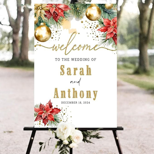 Personalized Christmas Wedding Welcome Sign, Holiday Welcome Sign, Tis the Season to be Married Sign, Winter Wedding Sign, Winter Wedding Decor, Custom Christmas Wedding Sign #17