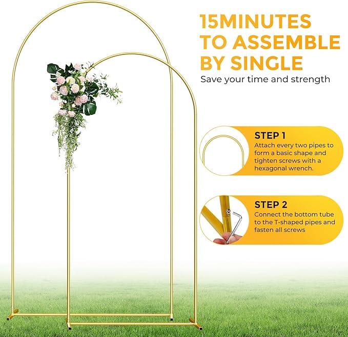 Metal Arch Backdrop Stand, 7.2FT+6FT Wedding Arch Frame, Gold Wedding Arch Backdrop Stand Set of 2, Balloon Arch Backdrop for Wedding Birthday Party Baby Shower Graduation Ceremony Decor