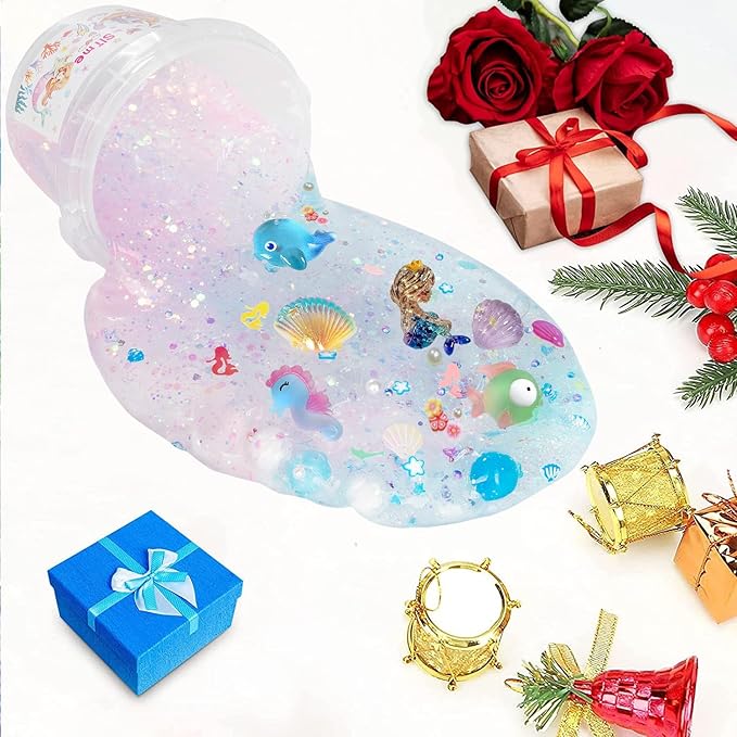 Mermaid Slime Kit,Clear Slime Bucket Kids Birthday Party,Stress Relief Slime Kit for Girls and Boys Handmade Slime Toy