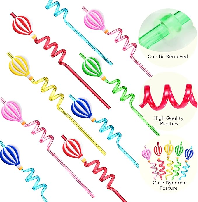 25 Hot Air Balloon Drinking Straws with 2 PCS Straws Cleaning Brush for Birthday Party Supplies Favors Girl Baby Shower Decorations