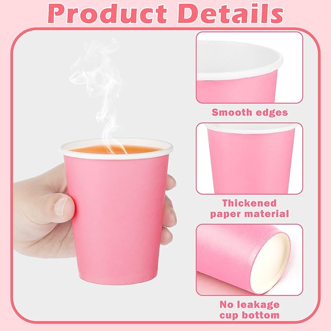 URATOT 60 Pieces 9 Ounce Disposable Paper Cups Gradient Pink Party Cups Drinking Cups for Party, DIY, and Holiday, 4 Colors