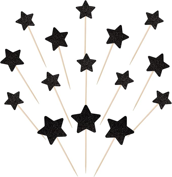 30 PCS Little Star Cupcake Toppers Glitter Twinkle Star Cupcake Picks Wedding Engagement Bridal Shower Baby Shower Birthday Party Cake Decorations Supplies Mixed Size Black