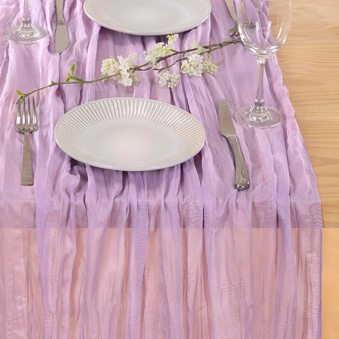 MLMC 3 Pack Lilac Purple Table Runner 10ft Lavender Cheesecloth Table Runner Rustic Gauze Cheese Cloth Centerpiece Decor 35x120 Inches for Bridal Shower Baby Shower Birthday Wedding Decor