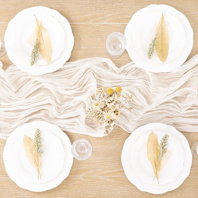MLMC Ivory White Table Runner Rustic Gauze Cheesecloth Table Runner 10ft Cheese Cloth Centerpiece Decor 35x120 Inches for Dessert Anniversary Wedding Bridal Baby Shower Christmas Decor