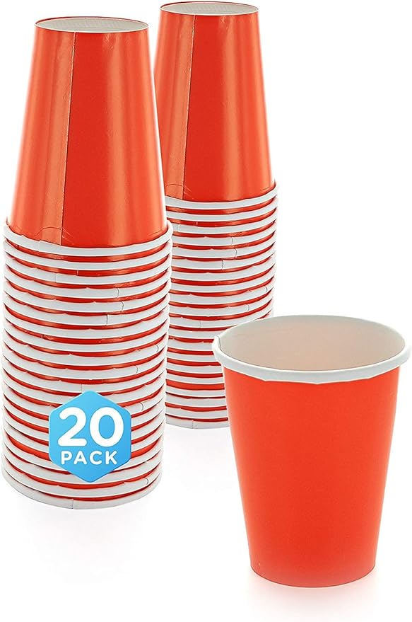 Disposable Paper Cups, 8 oz. Orange Paper Coffee Cups, Strong and Sturdy Coffee Disposable Cups for Party, Wedding, Thanksgiving Day, Christmas, Halloween Hot Cups, Pack of 20
