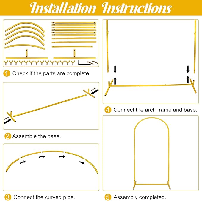 Metal Arch Stand and Cover Set,1 Fushia Spandex Fitted Backdrop with 1 Gold Wedding Arched Stand Frame for Parties Birthday Baby Shower Bridal Banquet Decoration (6.6FT)