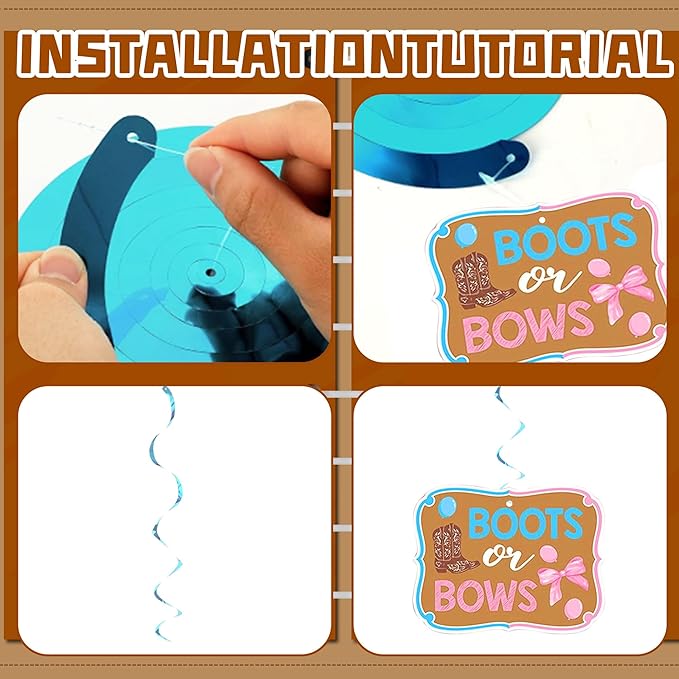 Boots or Bows Gender Reveal Decorations Boots and Bows Gender Reveal Cupcake Toppers Party Supplies Cowboy or Cowgirl Garland Banner Brown Pink Western Baby Shower