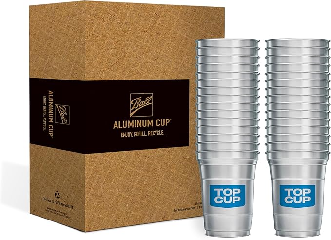 Top Cup by Ball – 16 Ounce, 30 Count, Reusable Aluminum Party Cups | Cold-Holding, Recyclable, Made in USA