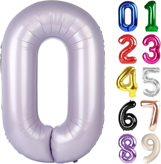 0 Balloon - Lilac Birthday Number Balloons, 40 Inch Large Foil Balloons for Men Women Boys Girls Lilac Themed Birthday Decorations