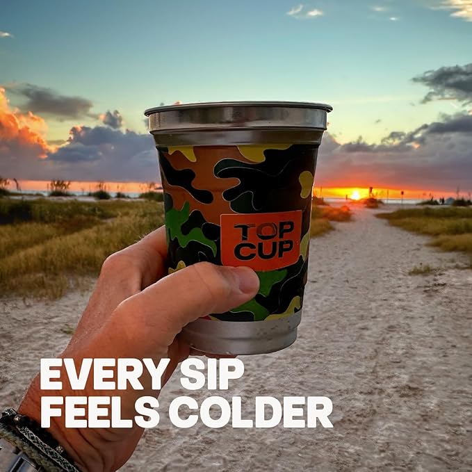 Top Cup by Ball – Reusable Aluminum Party Cups – 16oz, 30 count Camo Design | Cold-Holding, Recyclable, Made in USA