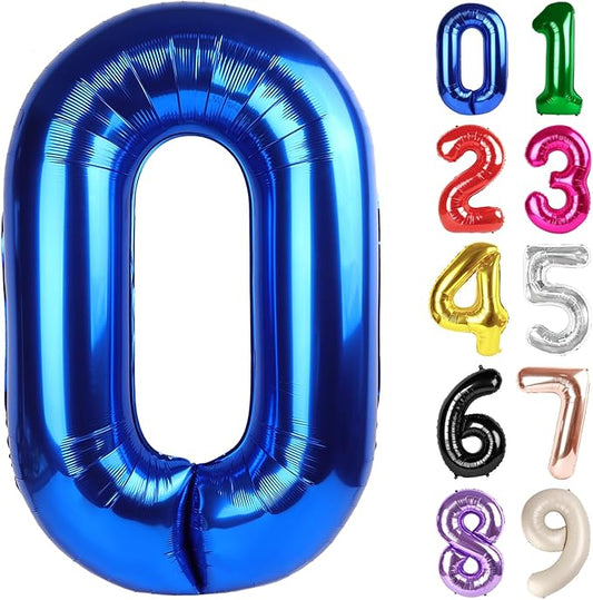 0 Balloon - Metallic Blue Birthday Number Balloons, 40 Inch Large Foil Balloons for Men Women Boys Girls Metallic Blue Themed Birthday Decorations