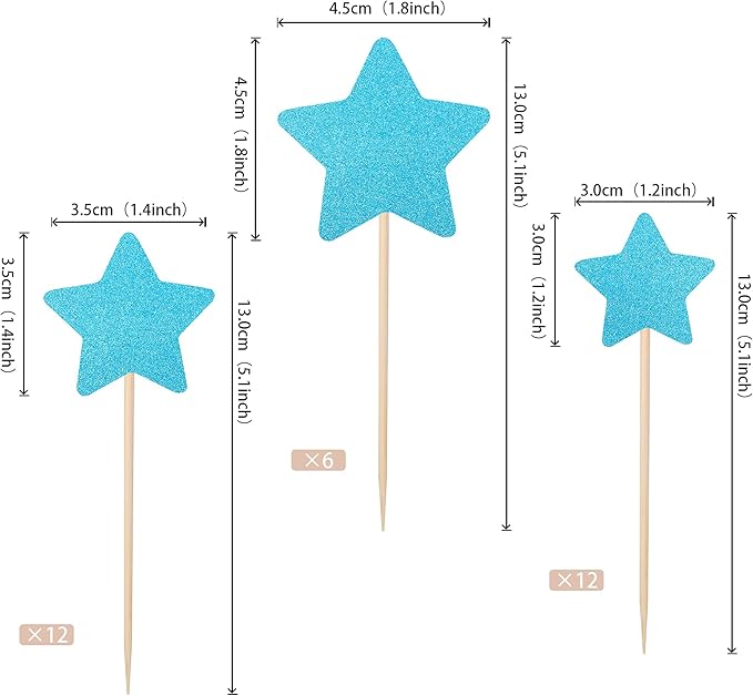 30 PCS Star Cupcake Toppers Glitter Mixed Size Twinkle Little Star Cake Picks Decorations for Wedding Engagement Baby Shower Birthday Party Supplies Blue