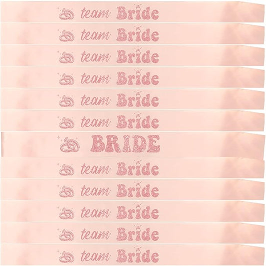 12 PCS Bride Sash Bachelorette Party Bride to Be Team Bride Sashes Maid of Honor Bridesmaid Sash for Bridal Shower and Hen Party Decorations Favors,Rose Gold