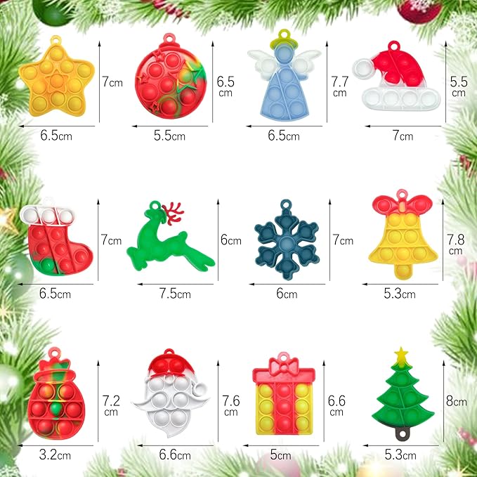 48Pcs Christmas Mini Pop Keychain Fidget Toys, Christmas Day Gifts for Kids Mini Pop Bubble Christmas ,Party Favors Silicone Fidget Keychain Relieve Anxiety Stress Fidget Toy