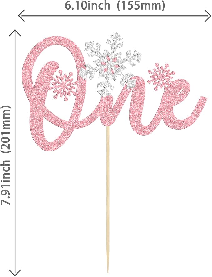 1 Pack Snowflake One Cake Topper Pink Glitter 1st Birthday Party Cake Pick Decorations for Winter Snowflake Theme Baby Shower Kids First Birthday Party Supplies