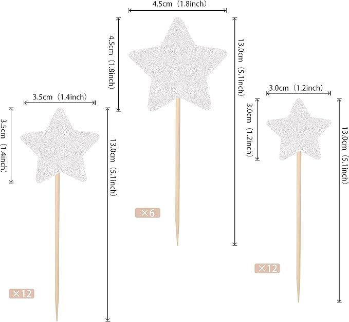 30 PCS Little Star Cupcake Toppers Glitter Twinkle Star Cupcake Picks Wedding Engagement Baby Shower Birthday Party Cake Decorations Supplies Mixed Size Silver