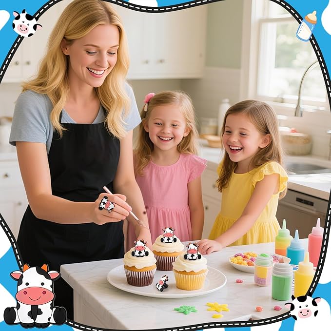 24 PCS Cow Cupcake Toppers Farm Animals Theme Cupcake Ring Oh Baby Cow Cake Toppers Cake Decoration for Birthday Baby Shower Gender Reveal Party Favor Nursery Wild Party Supplies