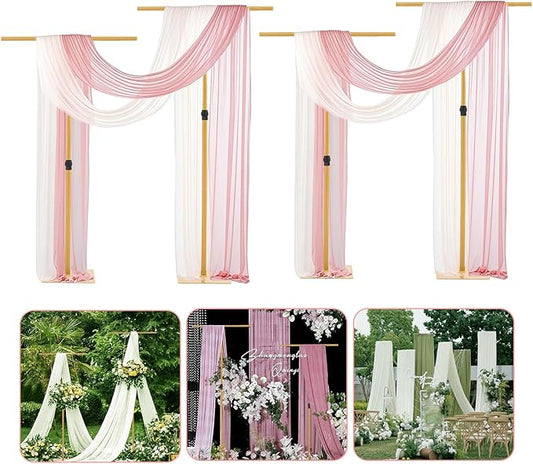Vincidern 4pcs Adjustable Wedding Backdrop Stand for Party, Heavy Duty Metal Pipe and Drape Backdrop Stand for Wedding, Birthday Party, Events Decorations, Gold (2.6FT to 8FT Adjustable Height)