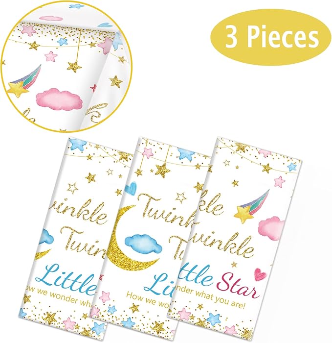 Oigco 3 Packs Twinkle Twinkle Little Star Gender Reveal Party Decorations Tablecloths，Pink Blue Little Star Gender Reveal Tablecloth for Baby Shower Supplies Girls or Boys Theme Party 54" x 108"