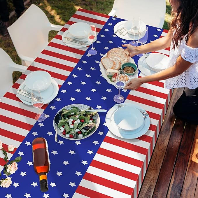 Childom 3 Pack Patriotic Tablecloth,Disposable Plastic Tablecloth 54"x108" Patriotic Decorations,Birthday Party Table Cloth for Kids,Patriotic Themed Party Supplies for Outside,Picnic,Camping,Memorial