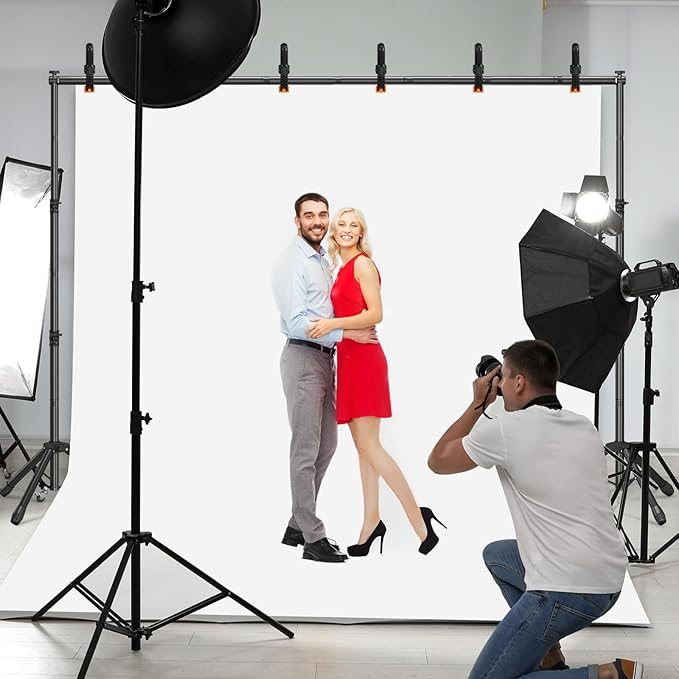 3-in-1 Backdrop Stand Kit 10x7.5 ft for Photography Studio, T-Shape Backdrop Stand for Wedding Parties, Background Stand for Photo Video Studio with Carring Bag, 6 Clamps, 2 Sandbags