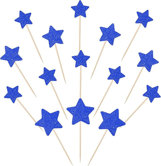 30 PCS Little Star Cupcake Toppers Glitter Twinkle Star Cupcake Picks Wedding Engagement Bridal Shower Baby Shower Birthday Party Cake Decorations Supplies Mixed Size Deep Blue