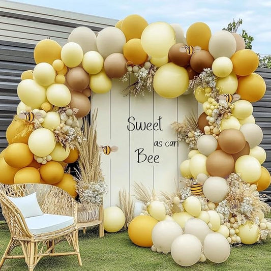 Balloon Garland Arch Kit Pastel Yellow Blush White Sand Brown Balloons Double Stuffed Mustard Yellow Bee Balloons for Neutral Baby Shower Wedding Birthday Fall Thanksgiving Party Decorations