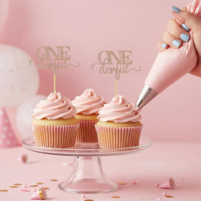 36 Pack Onederful Birthday Cupcake Topper for Girls, Glitter Rose Gold 1st Birthday Cake Topper Girl Cute Onederful Birthdays Decorations for First Birthdays Baby Shower Theme Party