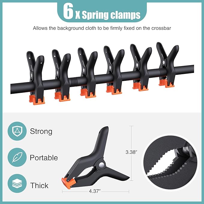 T-Shape Backdrop Stand 8x5.3FT, Height and Width Adjustable Background Stand for Parties,Green Screen Holder with 6 Spring Clamps