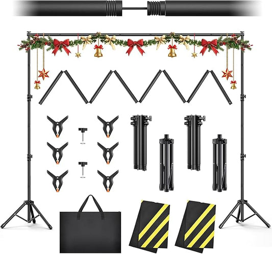 Backdrop Stand 10x7.5ft(WxH), Heavy Duty Adjustable Photo Back Drop Stand kit, Suitable for Party, Photography, Weddings