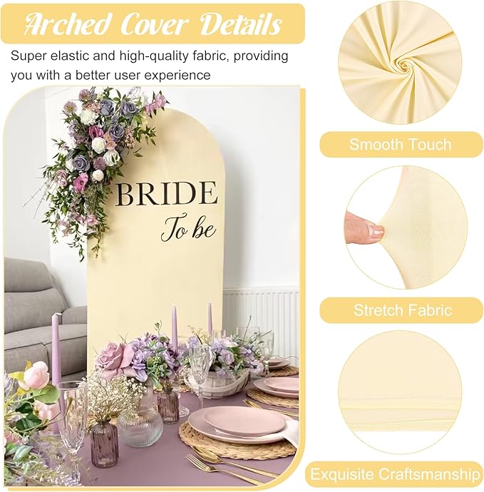 Metal Arch Stand and Cover Set,1 Beige Spandex Fitted Backdrop with 1 Gold Wedding Arched Stand Frame for Parties Birthday Baby Shower Bridal Banquet Decoration (6FT)