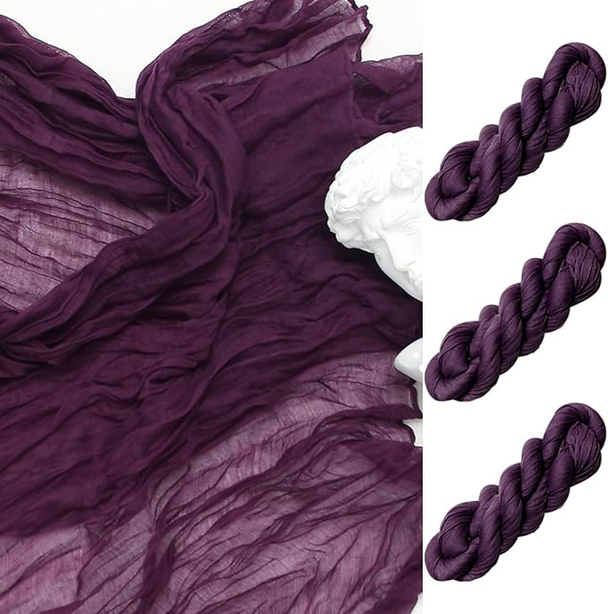 FEXIA 3 Pack Purple Table Runner 35x120 Inches for Baby Shower Decoration Gauze Rustic Table Runner for Wedding Party First Communion Centerpiece Engagement Bridal Shower Boho Decoration