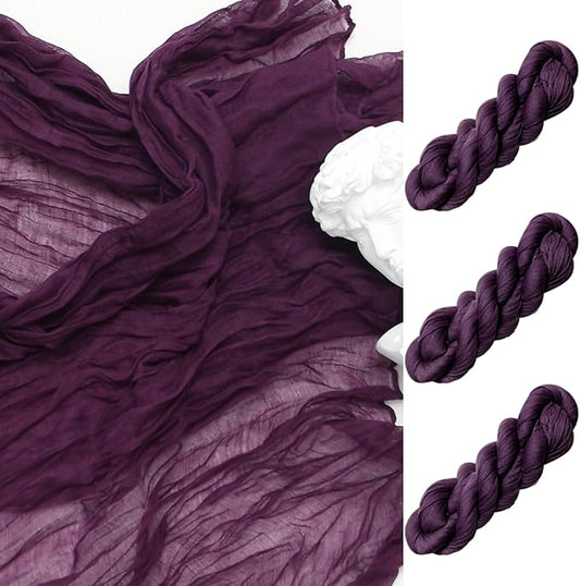 FEXIA 3 Pack Purple Table Runner 35x120 Inches for Baby Shower Decoration Gauze Rustic Table Runner for Wedding Party First Communion Centerpiece Engagement Bridal Shower Boho Decoration