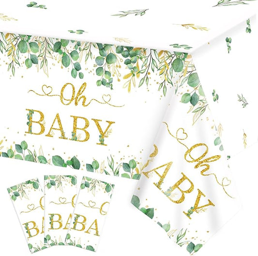 3 Packs Sage Green Tablecloth - Eucalyptus Leaf Table Baby Shower Sage Green Decorations - Oh Baby Baby Shower Decorations - 54 x 108 Inch