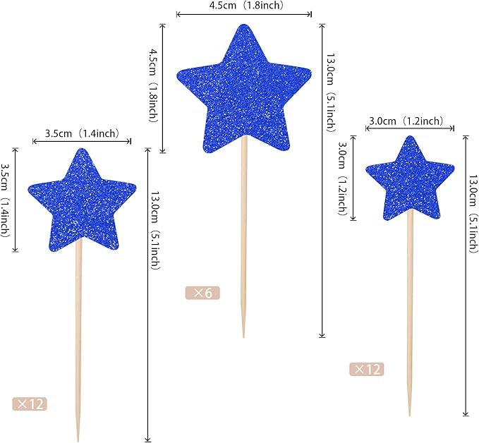 30 PCS Little Star Cupcake Toppers Glitter Twinkle Star Cupcake Picks Wedding Engagement Bridal Shower Baby Shower Birthday Party Cake Decorations Supplies Mixed Size Deep Blue
