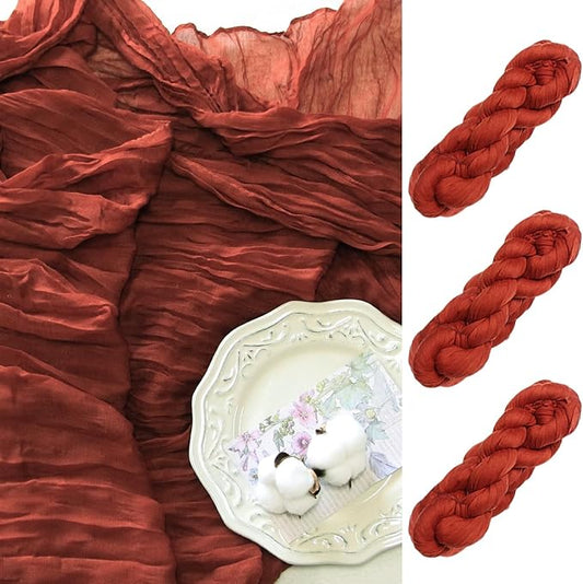 FEXIA 3 Pack Terracotta Table Runner 35x120 Inches for Baby Shower Decoration Gauze Rustic Table Runner for Wedding Party First Communion Centerpiece Engagement Bridal Shower Boho Decoration