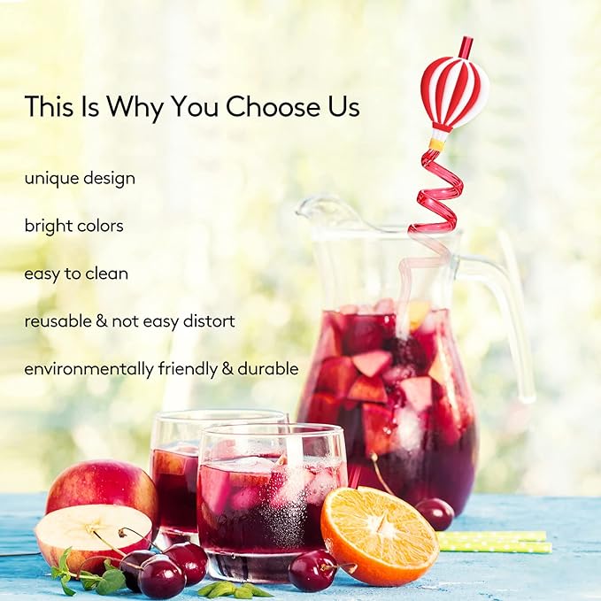 25 Hot Air Balloon Drinking Straws with 2 PCS Straws Cleaning Brush for Birthday Party Supplies Favors Girl Baby Shower Decorations
