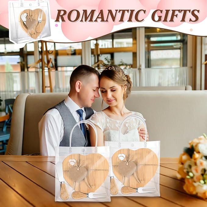 6 Set Heart Shaped Charcuterie Board Wood Mini Charcuterie Board With Cheese Knives Fork Set Bridal Shower Favors for Guest Bridal Baby Shower Prize Wedding Birthday Valentines Day (Wood color 01)