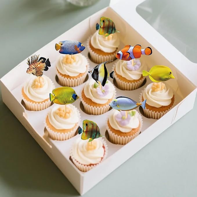 32pcs Ornamental fish Cupcake Toppers aquarium Theme Decorations Baby Shower Boys Girls Happy Birthday Party Tropical Party Cake Picks Under The Sea Decoration Supplies