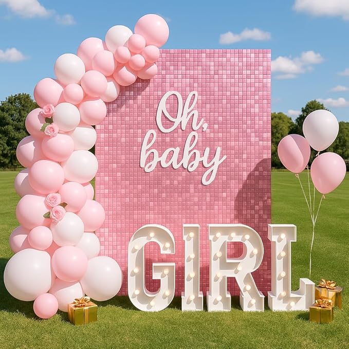 Shimmer Wall Sequin Backdrop, 24pcs Square Shimmer Wall Sequin Backdrop, DIY Party Shiny Decor for Wedding, Birthday, Anniversary, Graduation, Holiday&Home Background Supplies (Red)